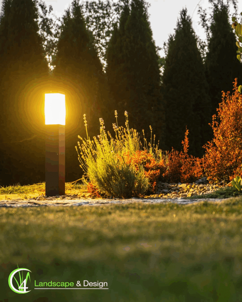 Custom outdoor lighting completed by Montgomery County landscape design firm, C4 Landscape & Design.