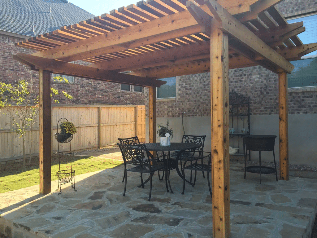Custom pergola designed and built by C4 Landscape & Design In Montgomery County, TX